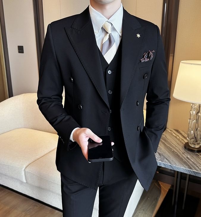 Blueforce - Set: Effen dubbelrijs blazer + vest + pantalon