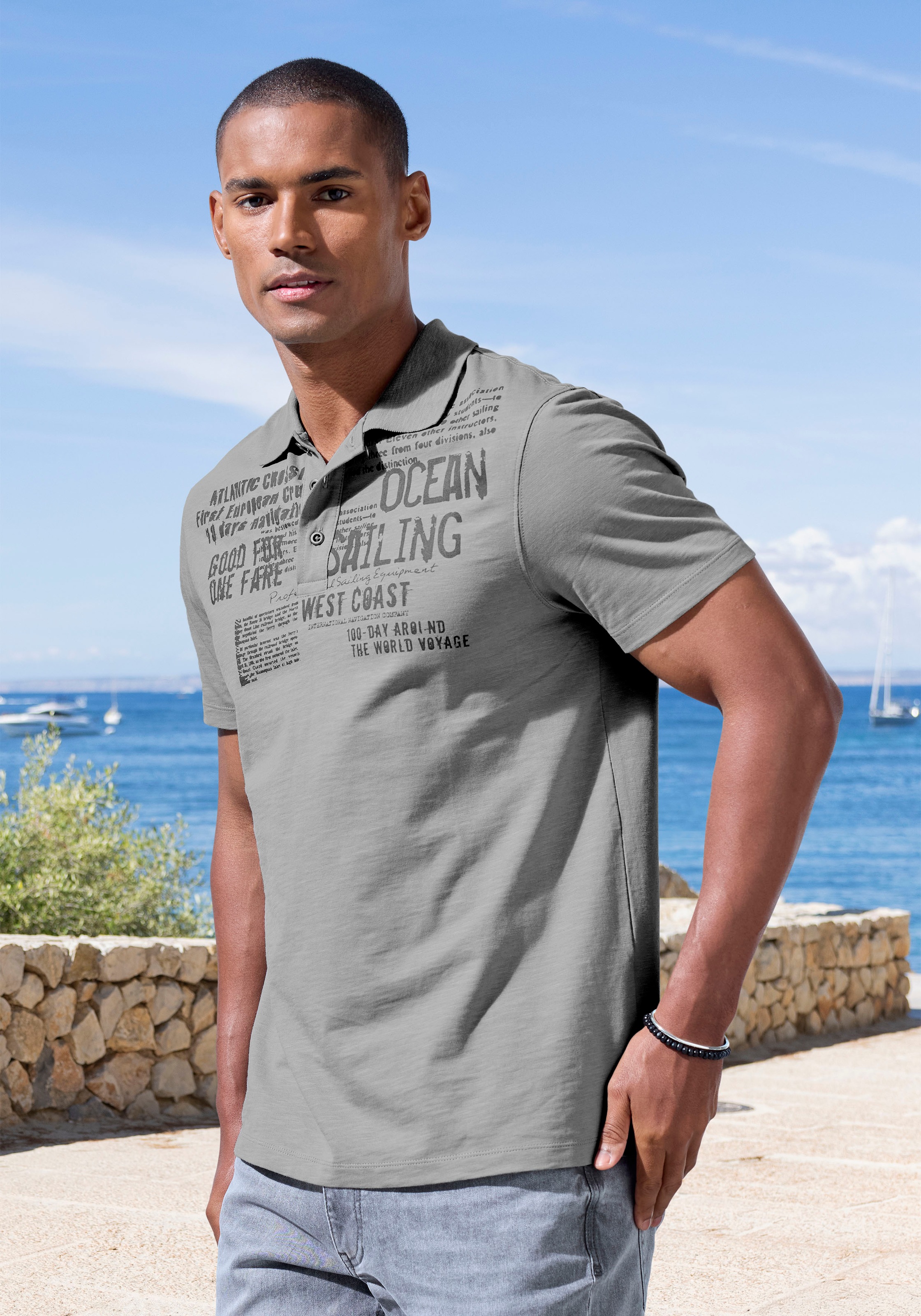John Devin Poloshirt »mit Print«, Regular-Fit, aus Slub-Qualität, mit Print