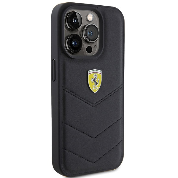 iPhone 15 Pro Hybrid Leder Hardcase Hülle Quilted Metal Logo (FEHCP15LRDUK) - Schwarz