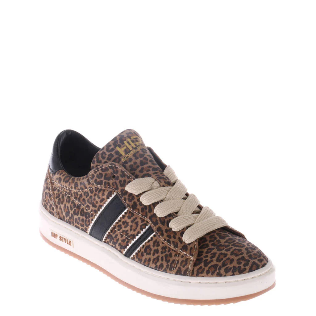 Hip suède sneakers met panterprint cognac/zwart