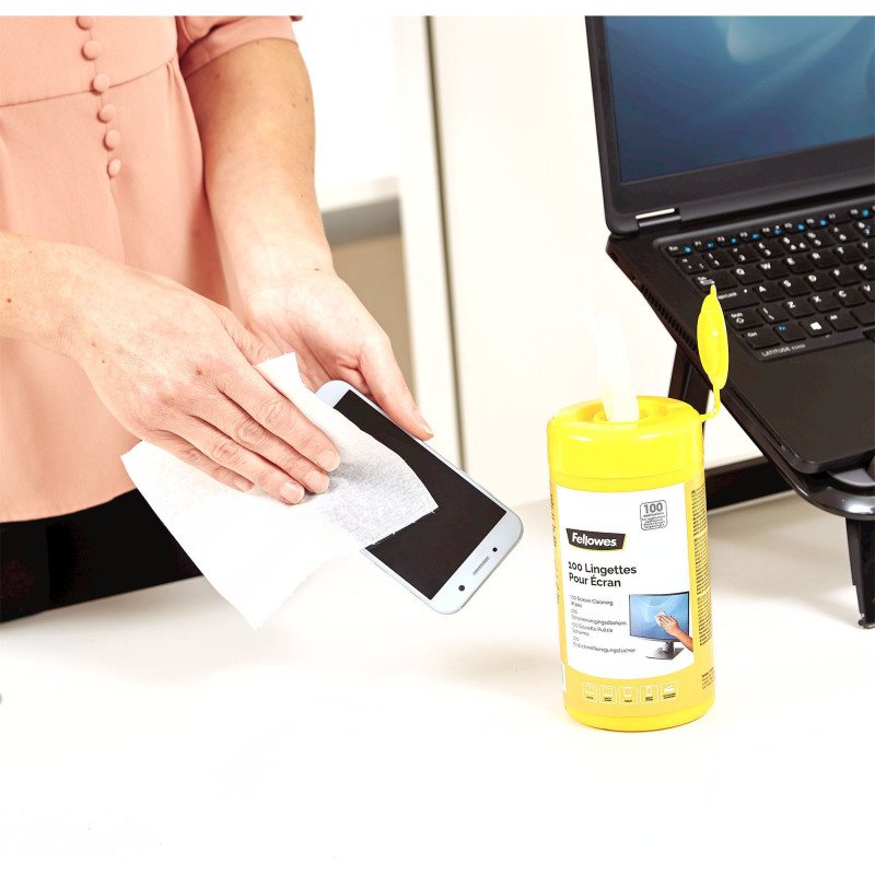 Boîte de 100 lingettes de nettoyage pour écran Fellowes