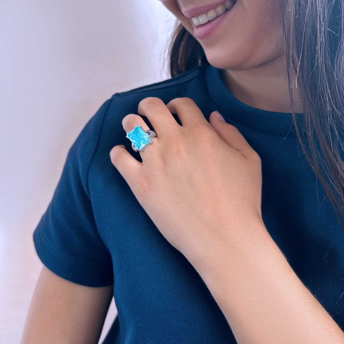 Bague argent 925 pierre synthétique bleue