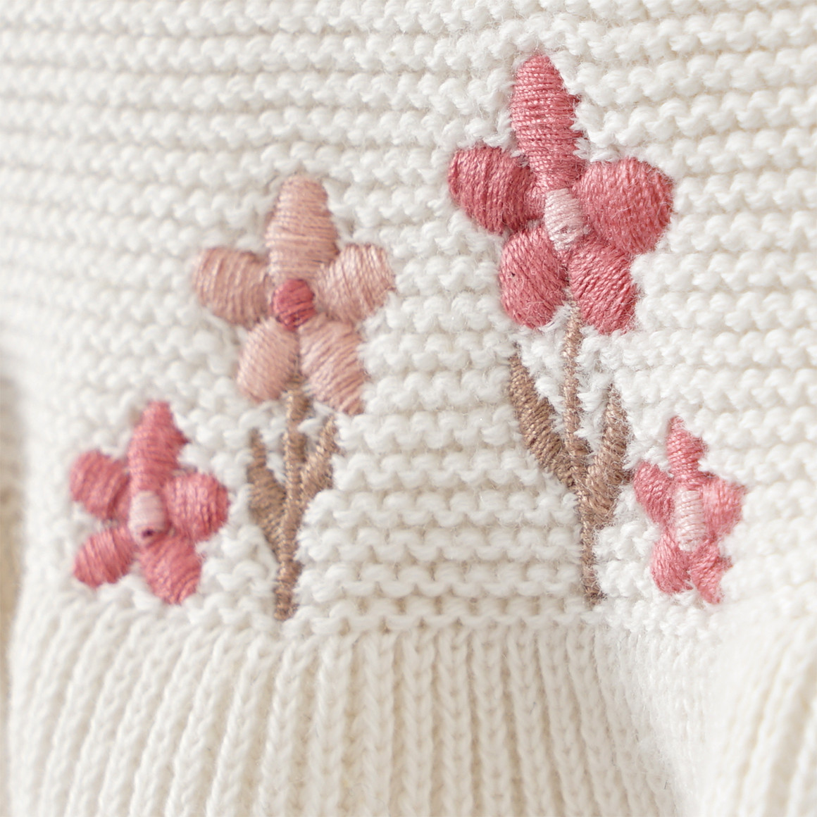 Topomini Newborn Strickjacke mit Blüten-Stickerei weiss