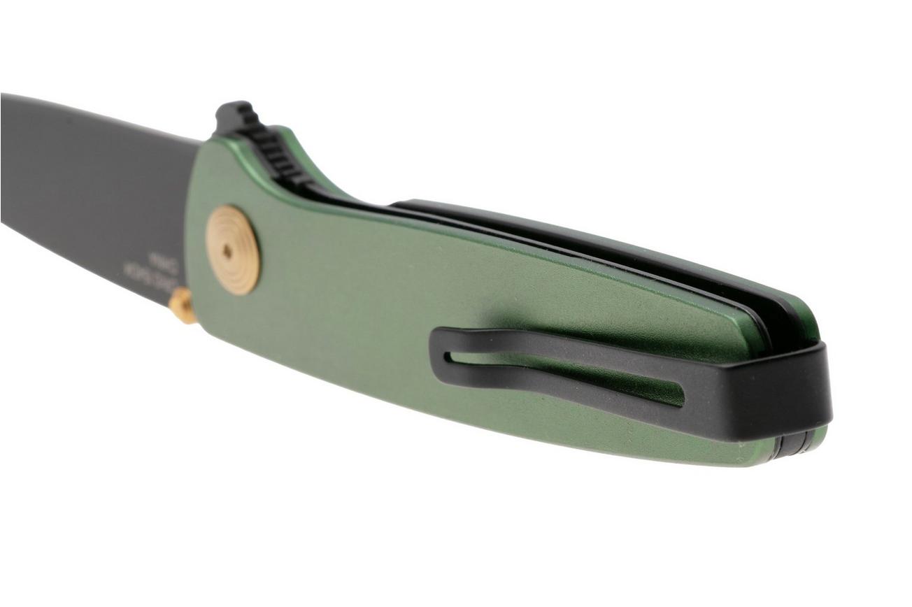 SOG Twitch III 11-15-04-43, Black 154CM, Forest Green Aluminum, Gold Hardware zakmes