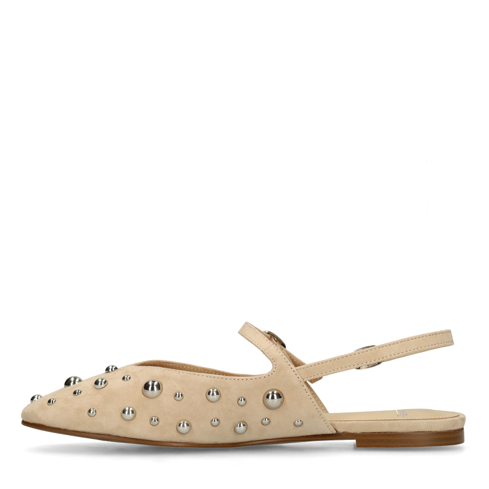 Beige suède slingbacks met zilveren studs