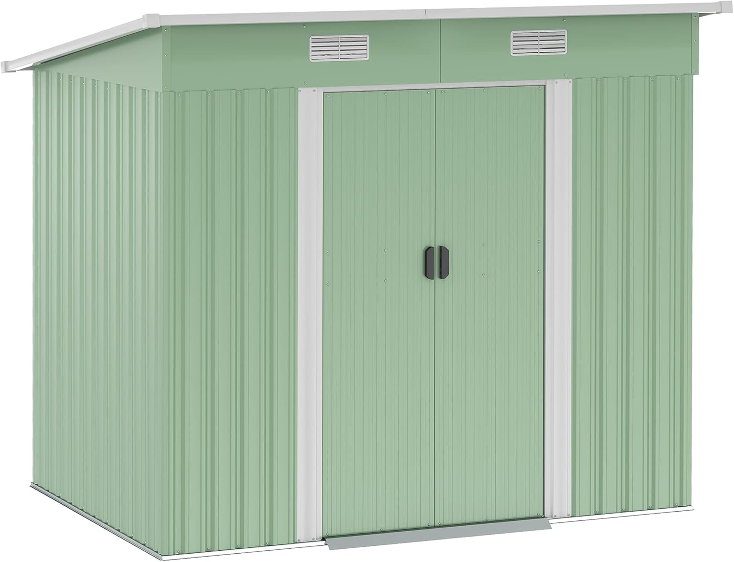 Outsunny Gerätehaus 2,3 m² 207 x 130 x 182 cm Metall Garten Schuppen mit Fenster Pultdach Schiebetüren Fundament wetterfest Geräteschuppen Outdoor Gartenhaus für Hinterhof Grün