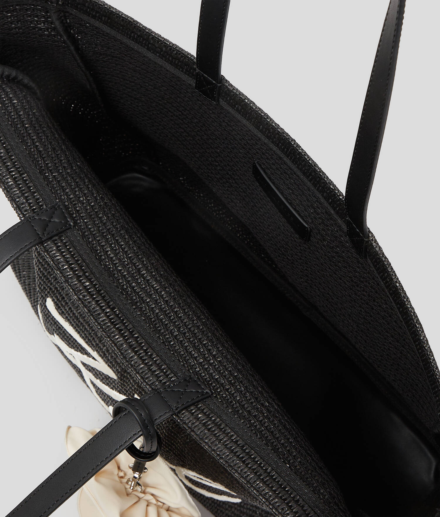 CABAS DE PLAGE FLORAL EN RAPHIA K/SIGNATURE - Noir