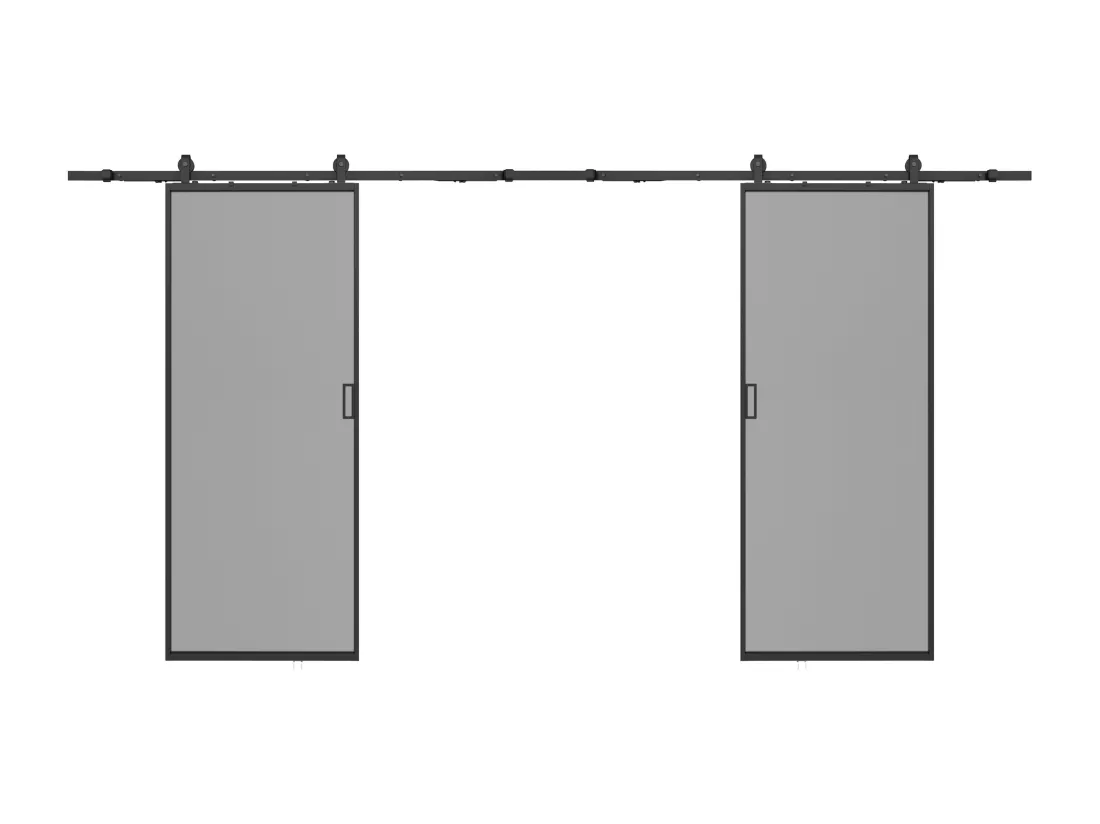 Porte coulissante double avec système en applique - aluminium et verre trempé fumé - 2 x H205 x L63 cm - LINCI II