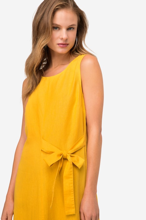 Leinenmix-Kleid, Straight Fit, Rundhals, seitliche Zierschleife