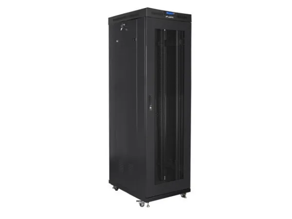 Lanberg FF01 series V2 - Rack kabinet - flad pakke, LCD, med netdør, 600x1000 - med 6 køleblæsere - fritstående - RAL 9004, sort - 42U - 19