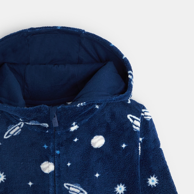 Pyjama-combi à capuche en éponge bleu garçon