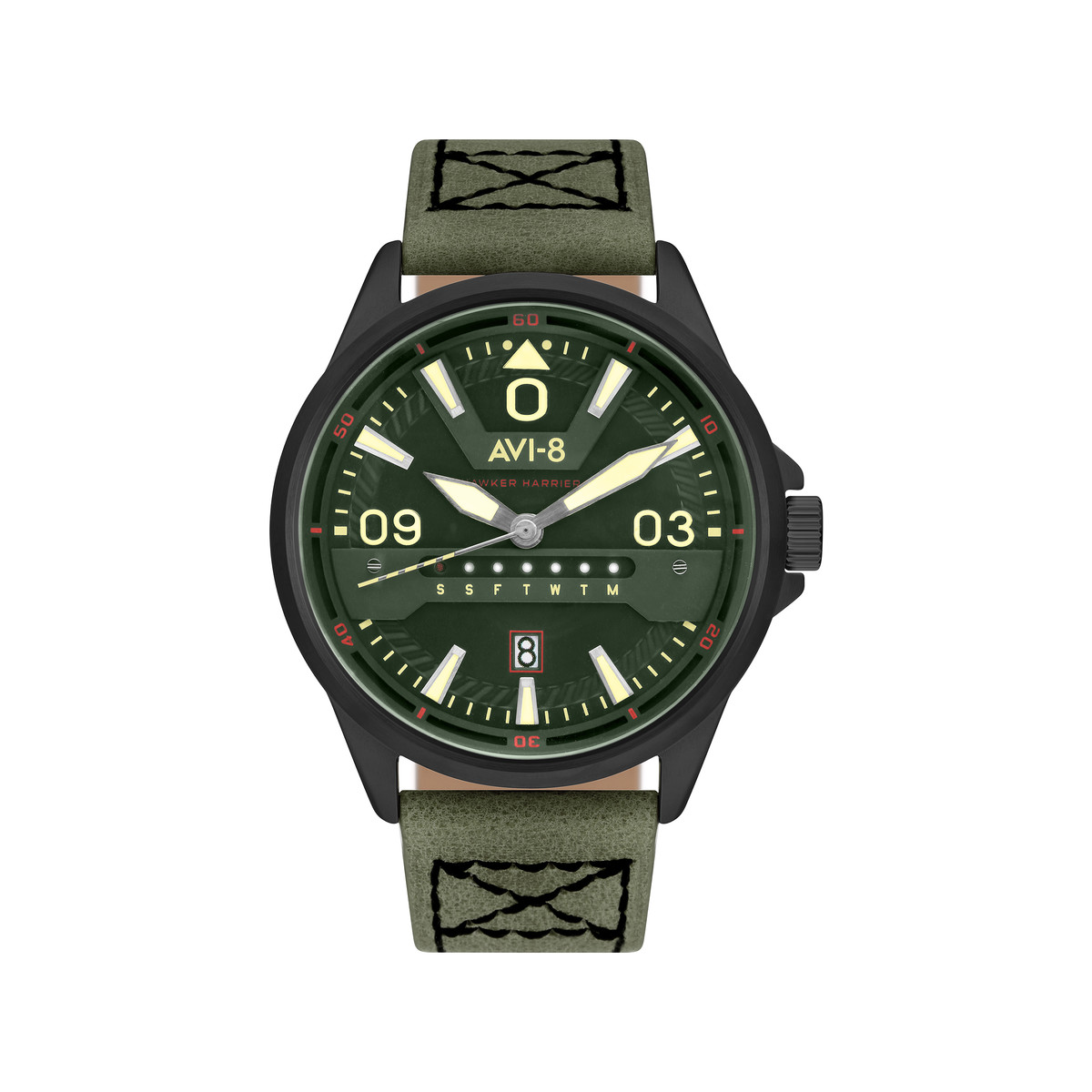 Montre AVI-8 homme acier cuir vert