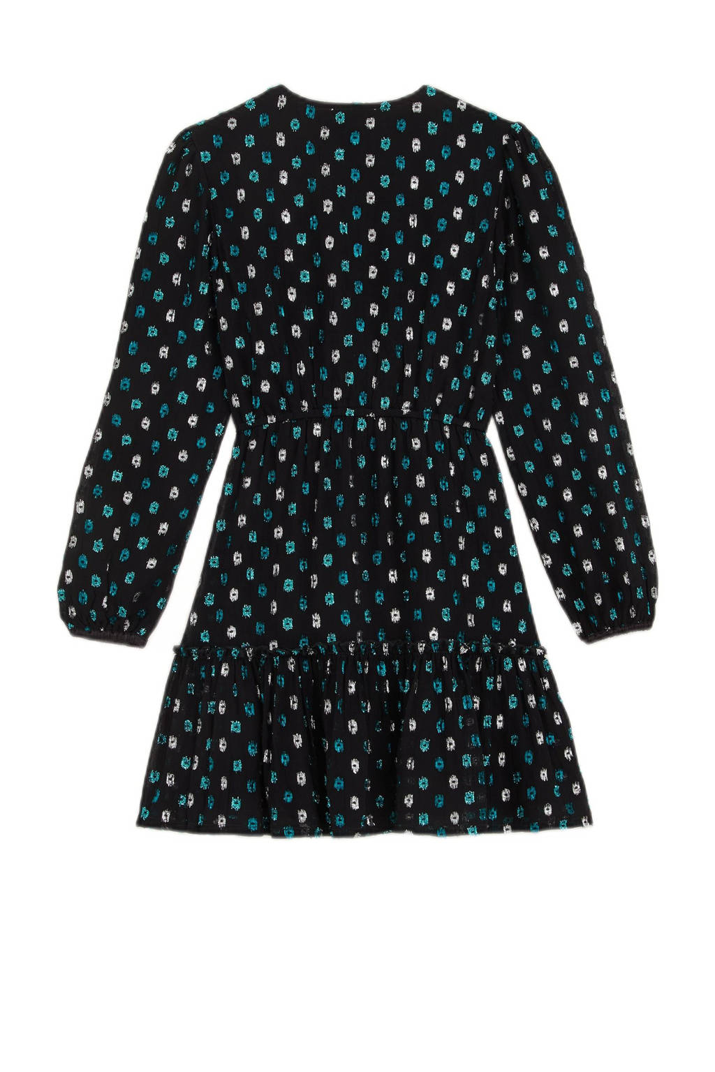 WE Fashion blousejurk met stippen en glitters zwart/blauw/zilver