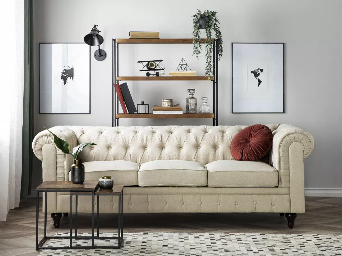 Canapé en tissu beige 3 places CHESTERFIELD