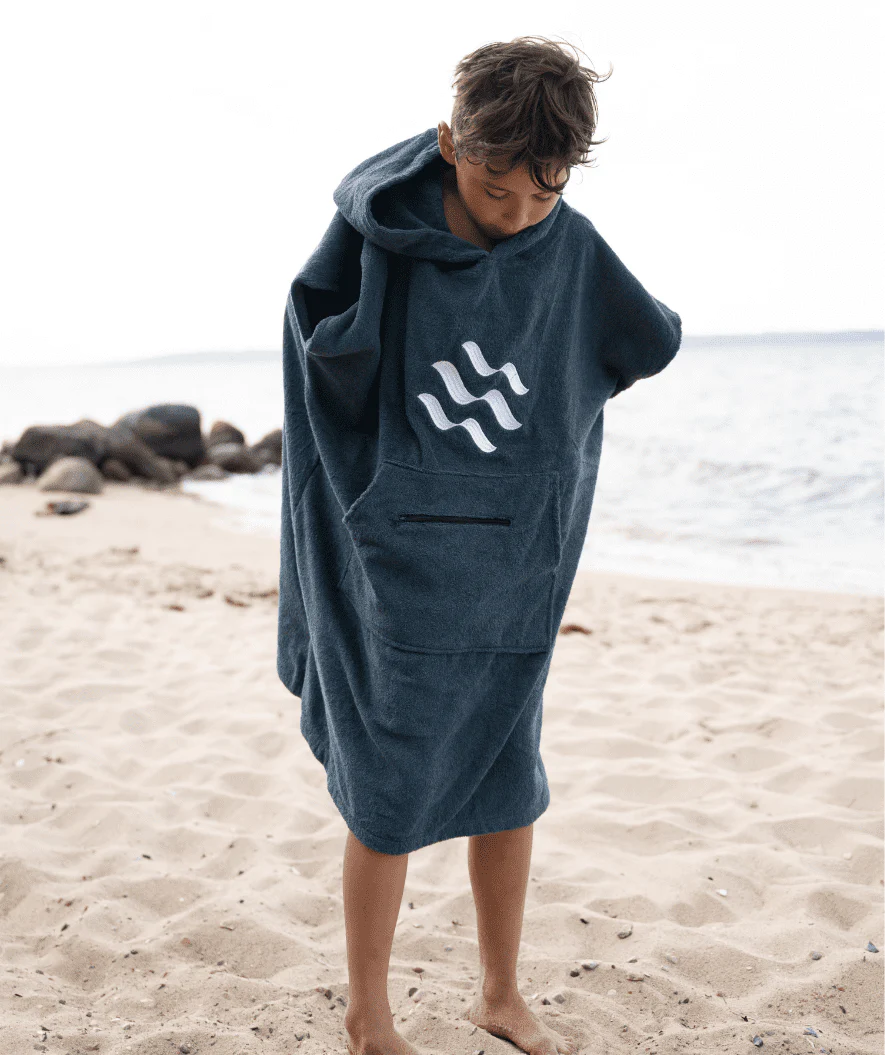 Watery badeponcho til junior - Bomuld - Sort