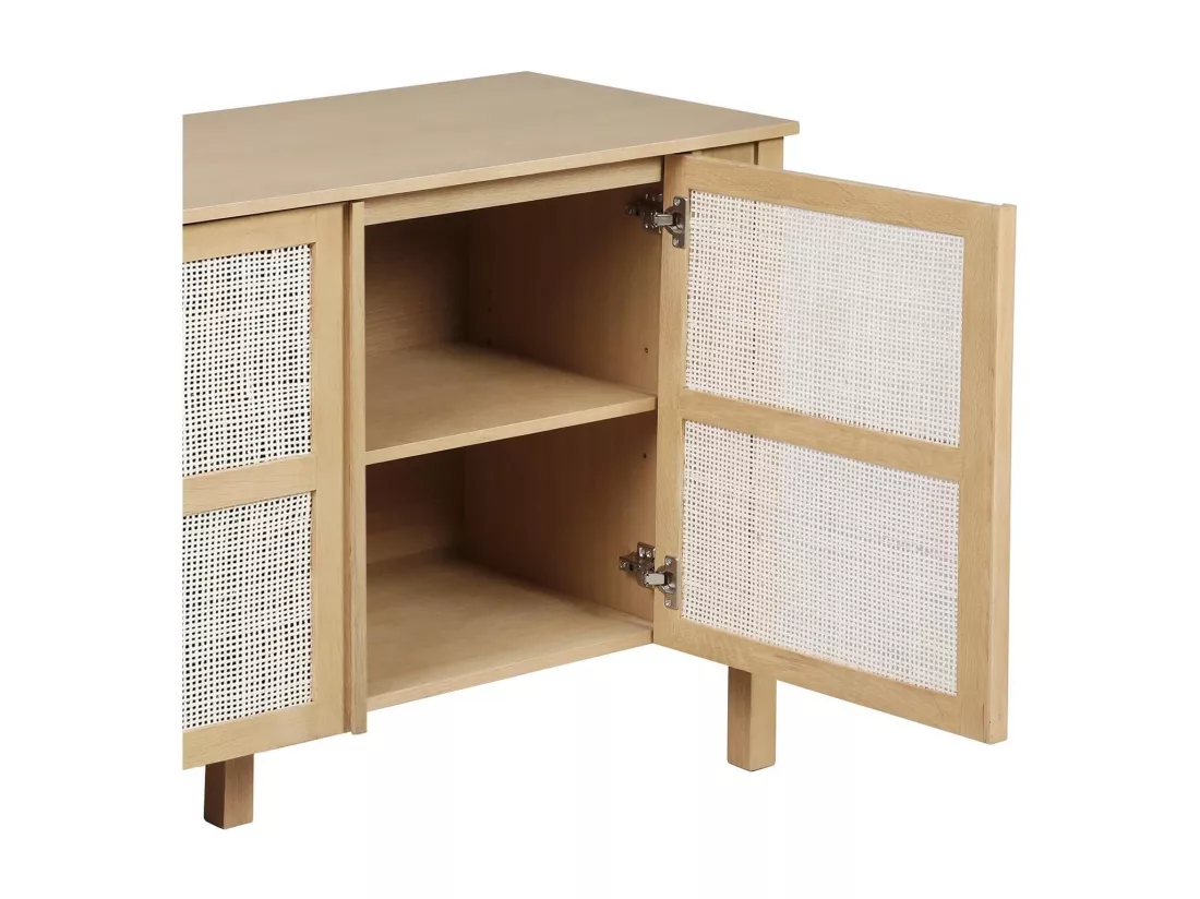 Meuble double vasque chêne portes cannage 130 cm