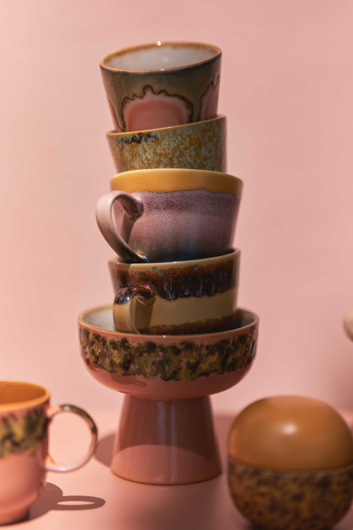 HKliving 70's Ceramic cappuccino mok set van 4 solid