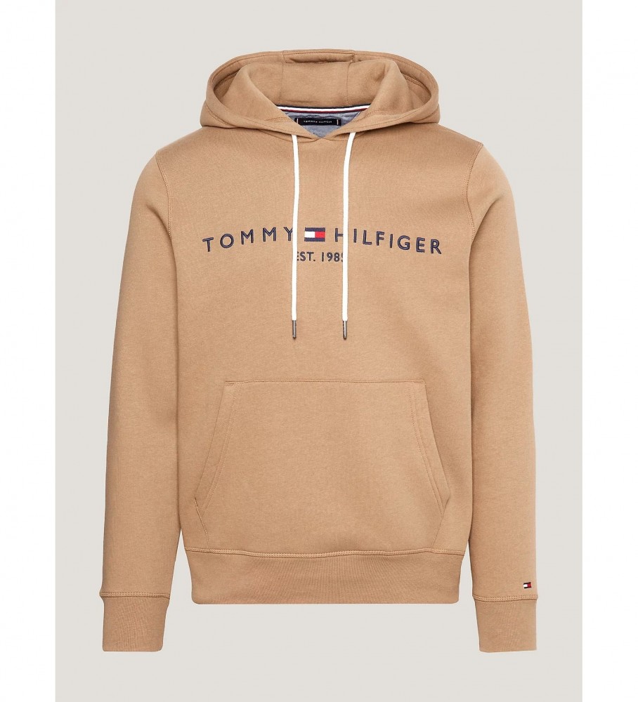 Moletom Tommy Hilfiger com cordão contrastante e logotipo marrom.