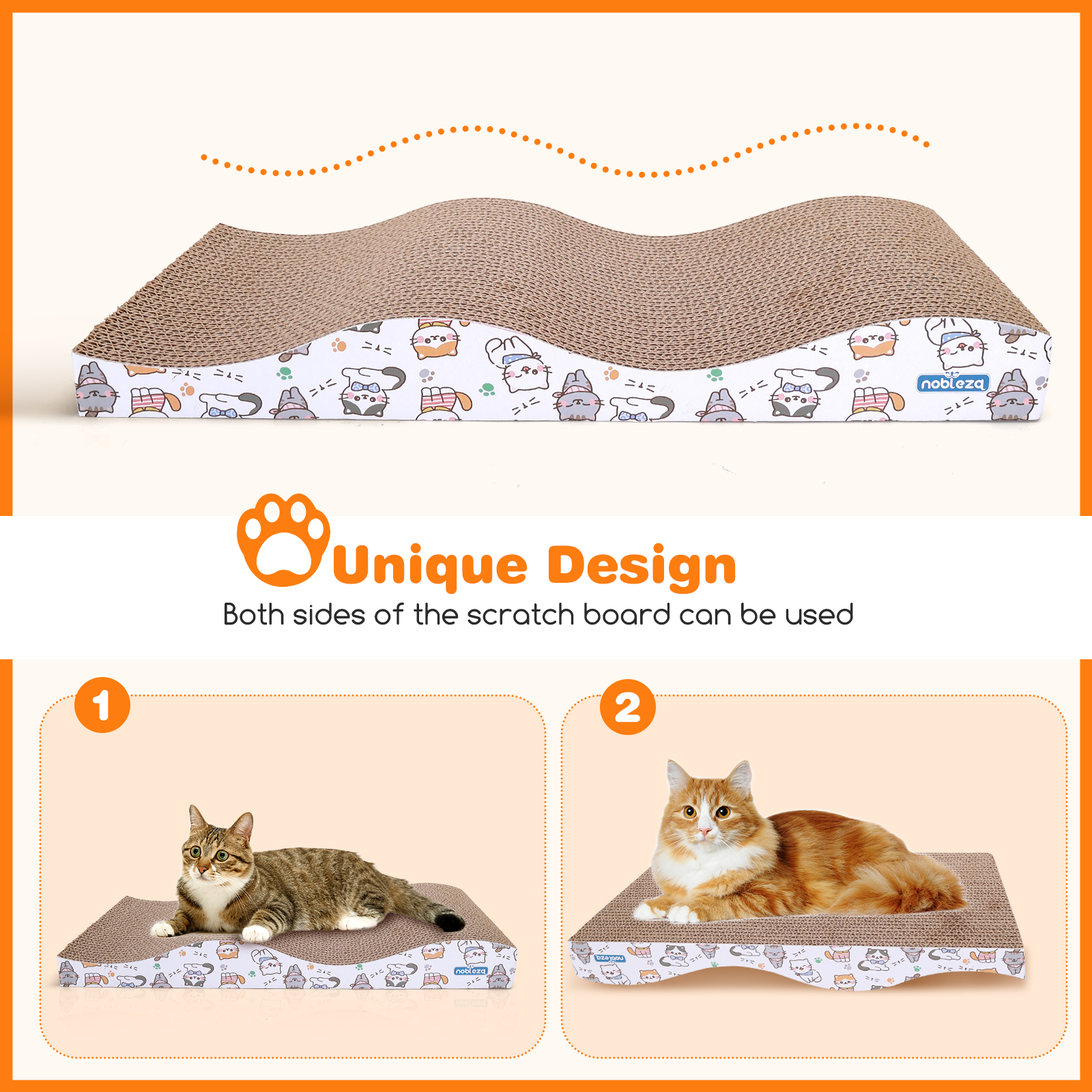 Nobleza Conjunto de 2 Arranhadores para Gatos em Papelão Ondulado com Catnip, 44 x 22 cm