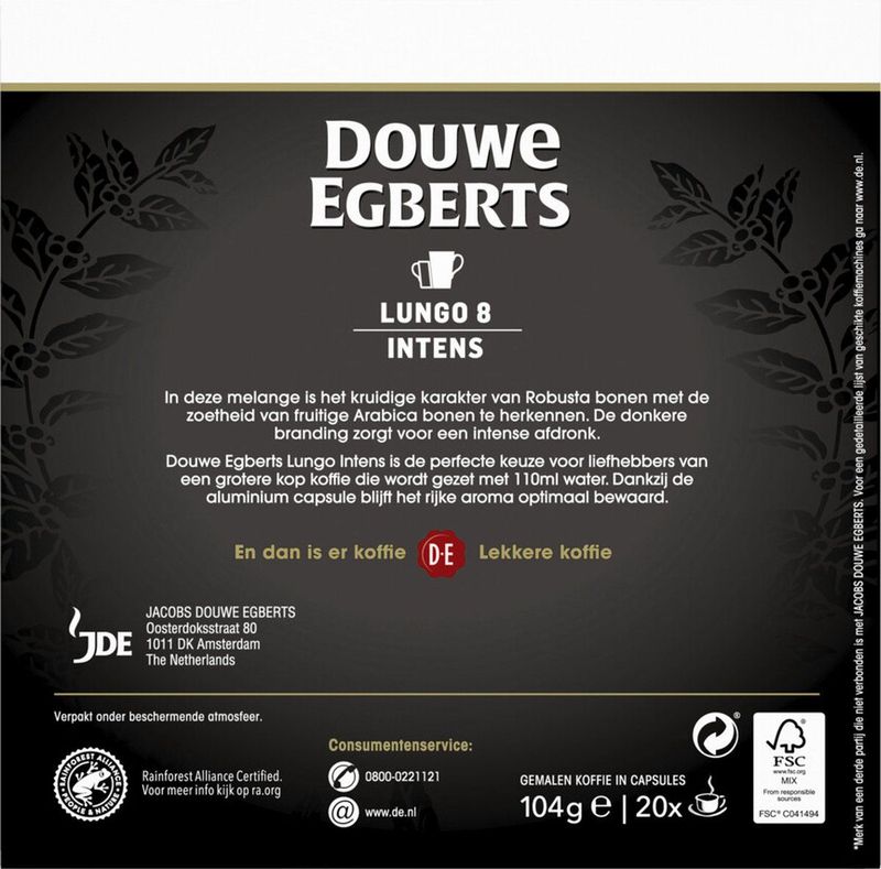 Douwe Egberts Koffie Koffiecups Lungo Intens UTZ 20 stuks