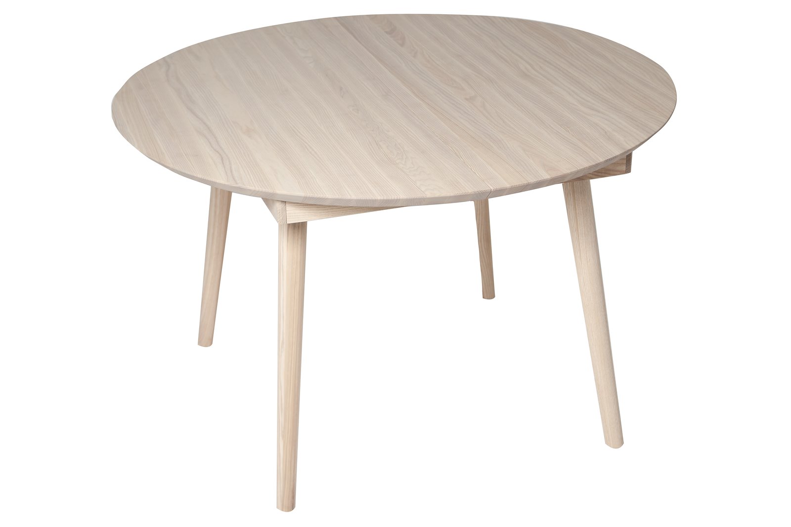 Woodcraft rundt spisebord Ø120 cm. Hvitoljet heltre ask. Split top B, kant nr. 2 og ben nr. 2.