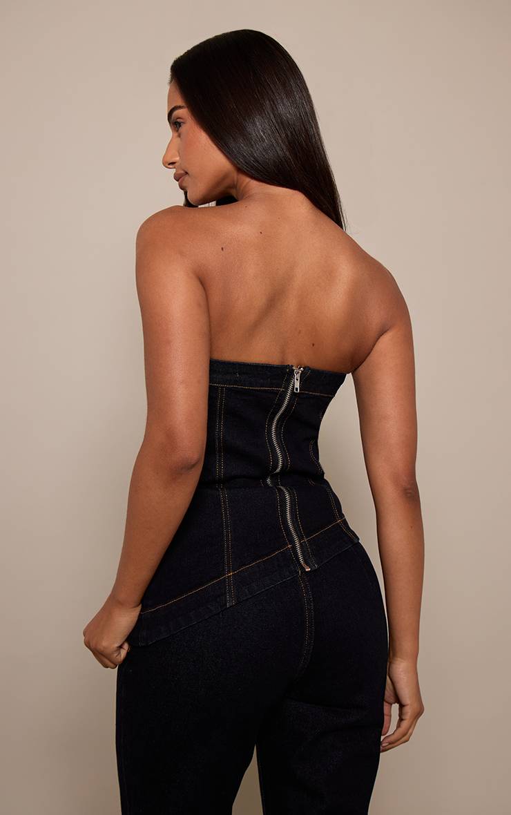 Bleu Indigo Top Bandeau Ajusté Asymétrique En Denim Petite