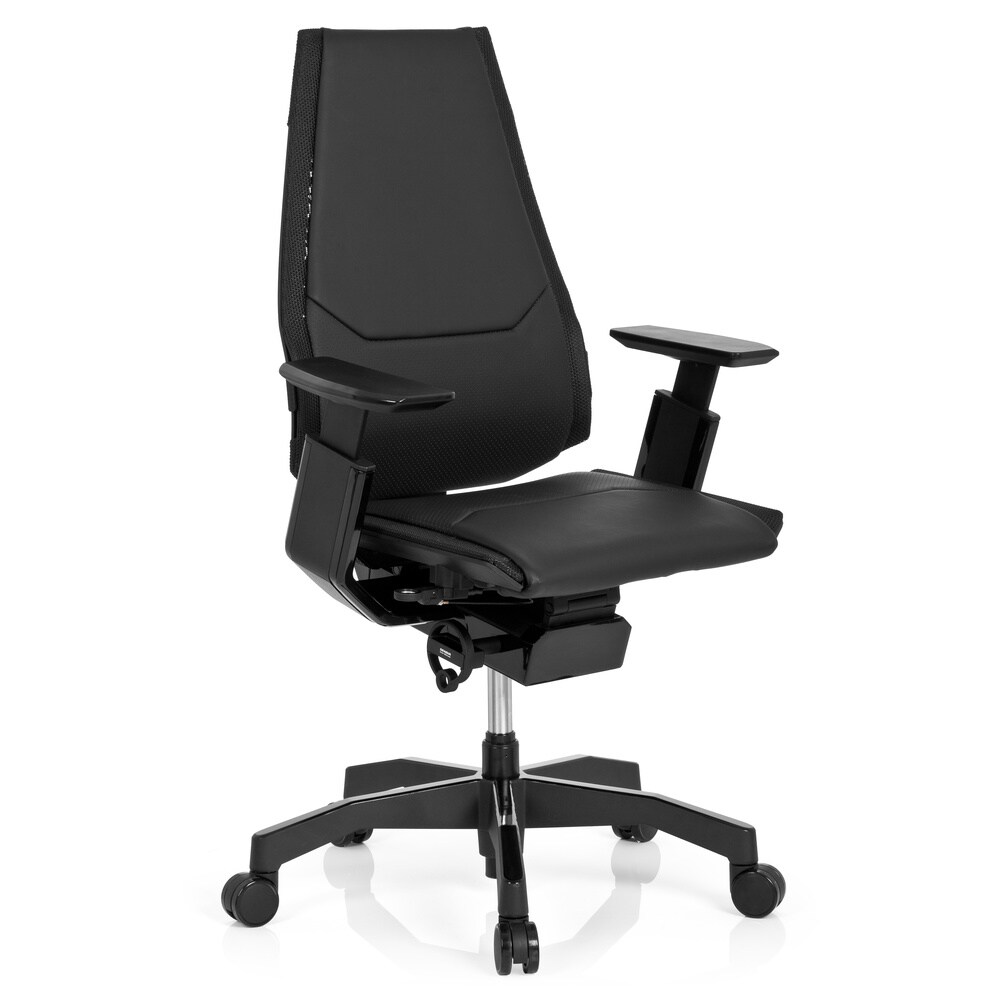 High End Bürostuhl GENIDIA BLACK Leder mit Armlehnen hjh OFFICE