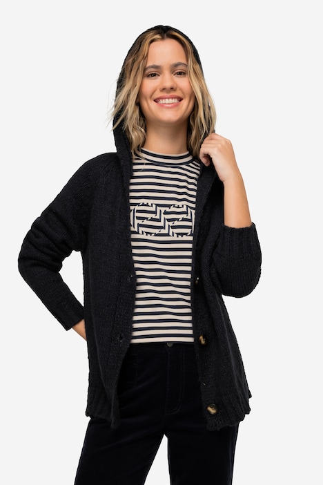 Strickjacke, Kapuze, Raglan-Langarm