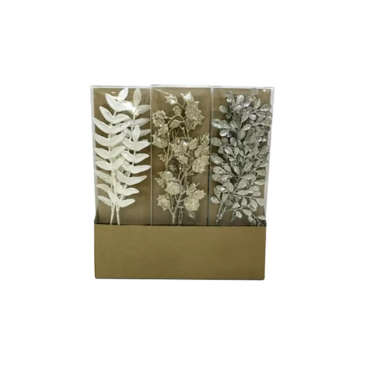 Kunstblume Glitter-Branch gold,silber,weiss