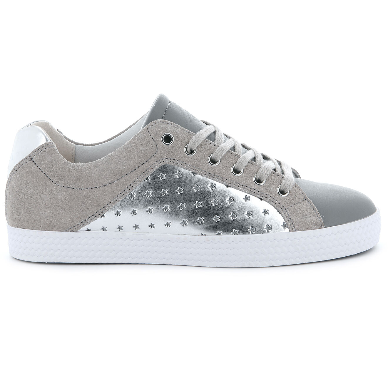 Palladium Baskets basses en Velours de Cuir & Cuir gris/argenté