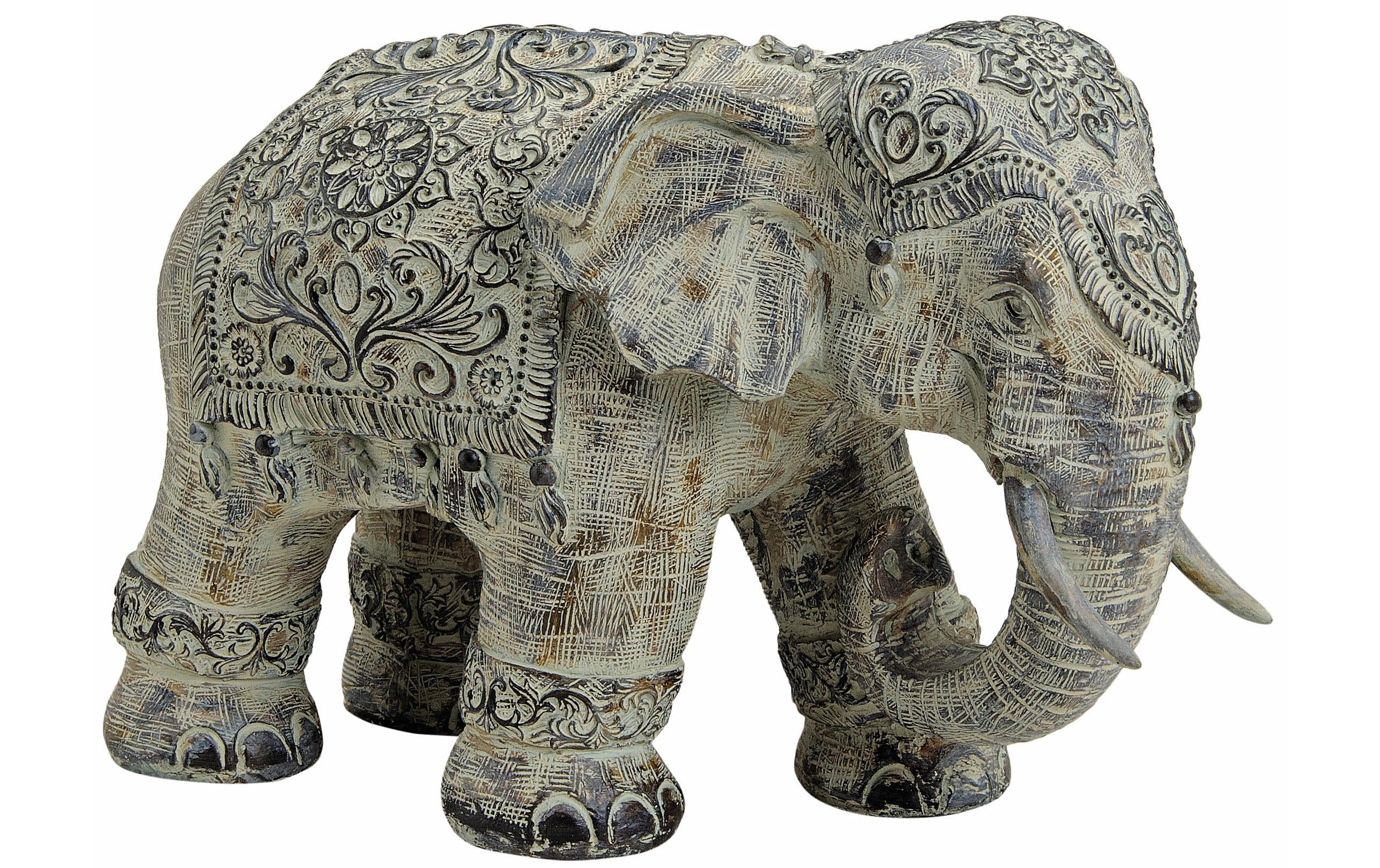 Dekofigur Elefant, aus Polyresin, 38 cmElefant mit indischen Ornamenten