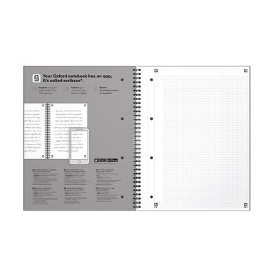 Oxford Notebook - Cahier à reliure intégrale - reliure à anneaux métalliques - A4+ - 80 feuilles / 160 pages - petits carreaux (5x5 mm) couleurs assorties