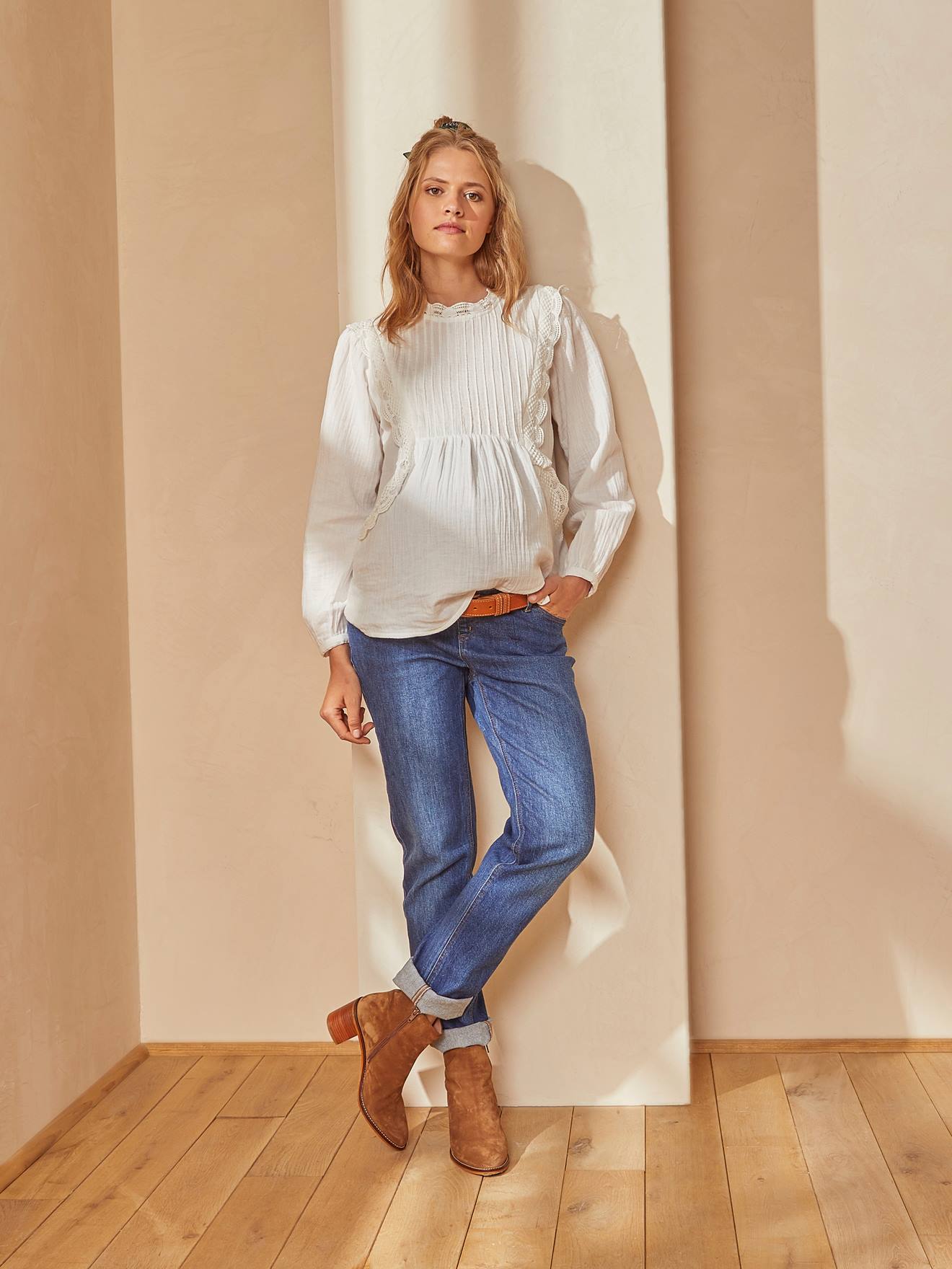 Calça jeans de gestante estilo 