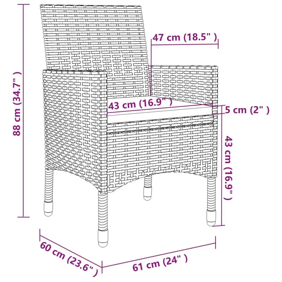 vidaXL - Tuinset - Zwart - Poly rattan - 190 cm tafellengte