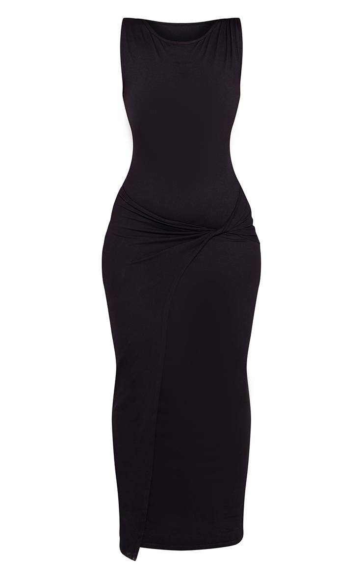 Noir Robe Maxi Sculptante À Encolure Bateau Et Taille Drapée