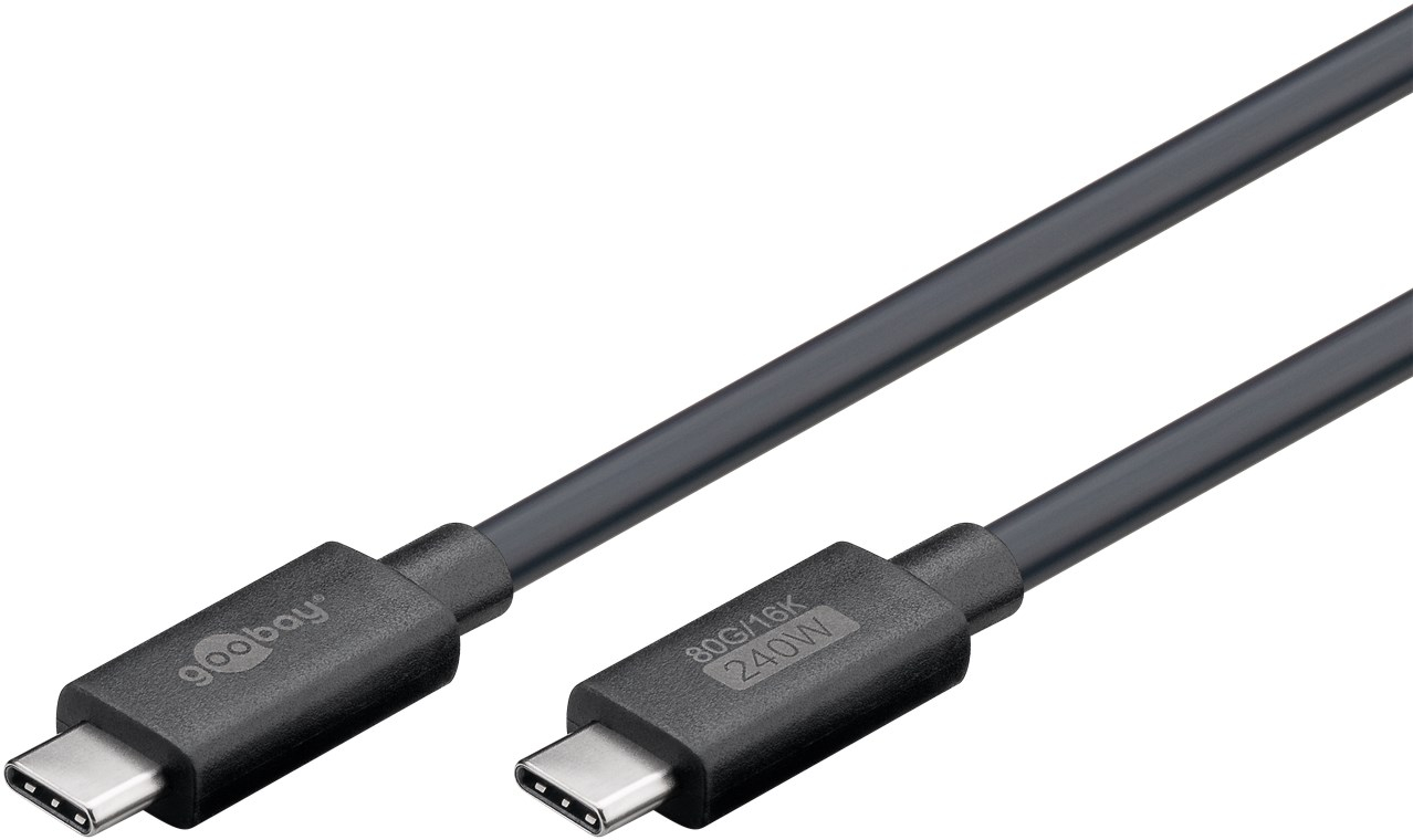 (1.2m) 240W USB C auf USB C Ladekabel Thunderbolt 3/4 Datenkabel 16K Monitor-Verbindungskabel 80 Gbit/s (74376) - Schwarz