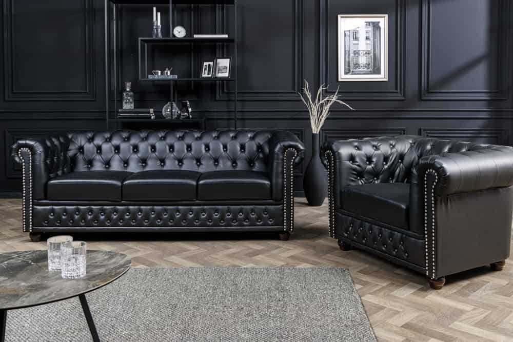 Design Sessel CHESTERFIELD 110cm matt schwarz Knopfheftung Federkern