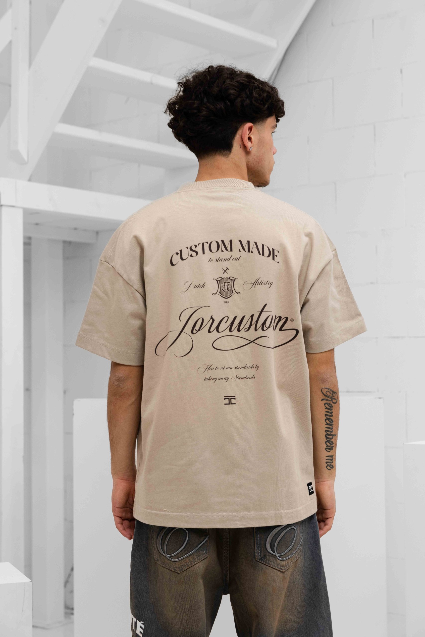 Jorcustom Handscript Loose Fit T-Shirt Heren Beige