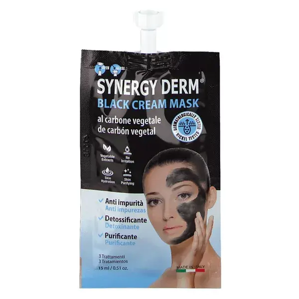 Máscara facial Incarose Synergy Derm Black Cream com carvão vegetal 15 ml
