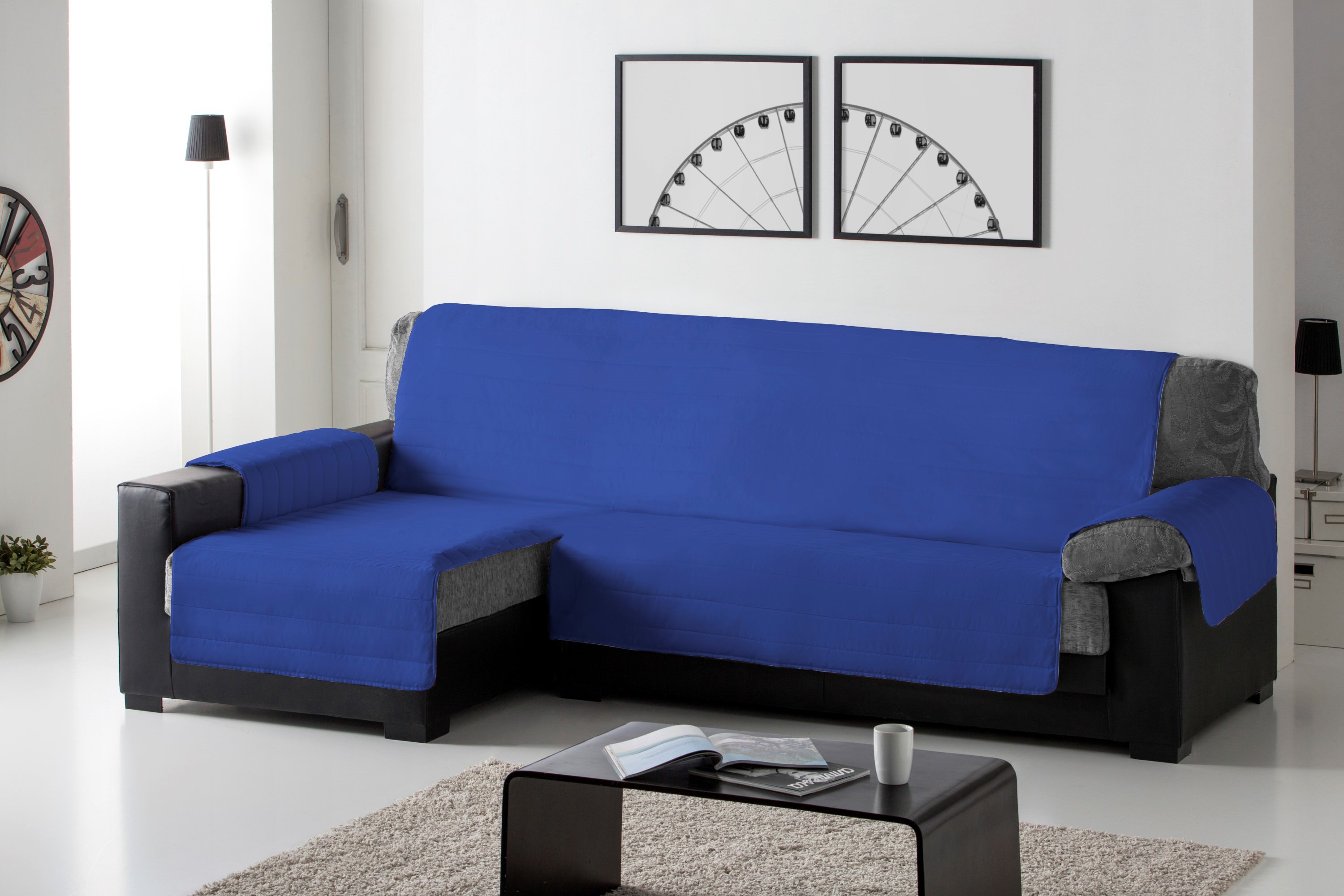 Capa acolchoada azul para chaise longue esquerda