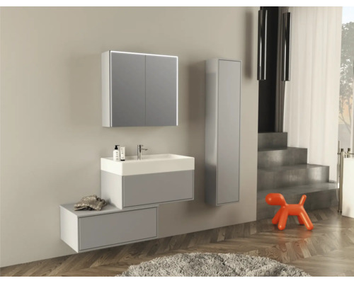 Jungborn QUATTRO SEDICI NOVE spiegelkast, 80 x 20 x 70 cm, grijs, 2-deurs, LED, IP44
