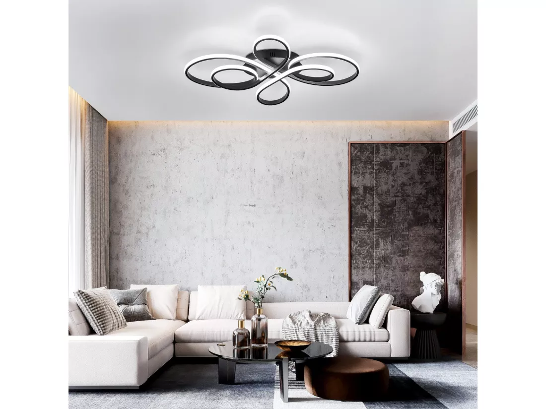 NETTLIFE Plafonnier LED moderne à intensité variable, noir, 66 cm, 65 W, avec télécommande, adapté pour salle à manger, bureau