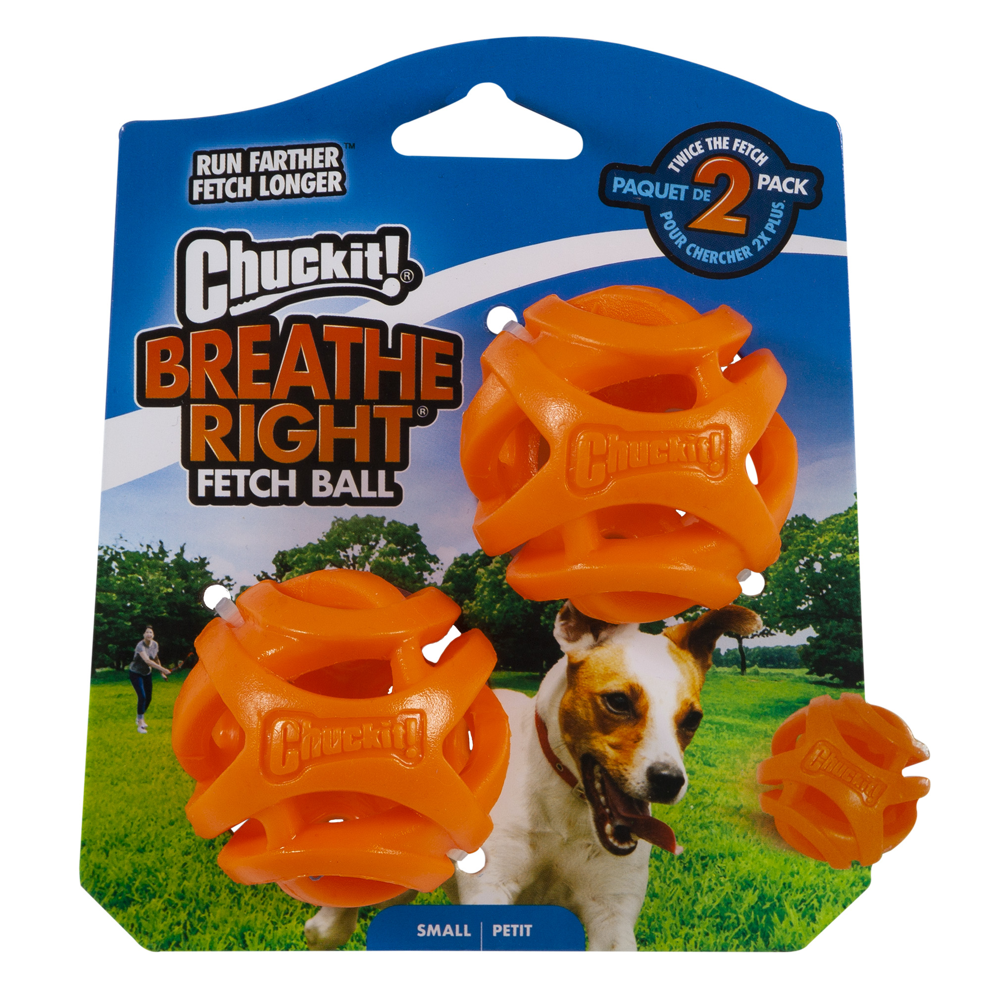 Bolas de brinquedo para cães Chuckit Breathe Right Fetch Ball, tamanho médio, pacote com 2 unidades.