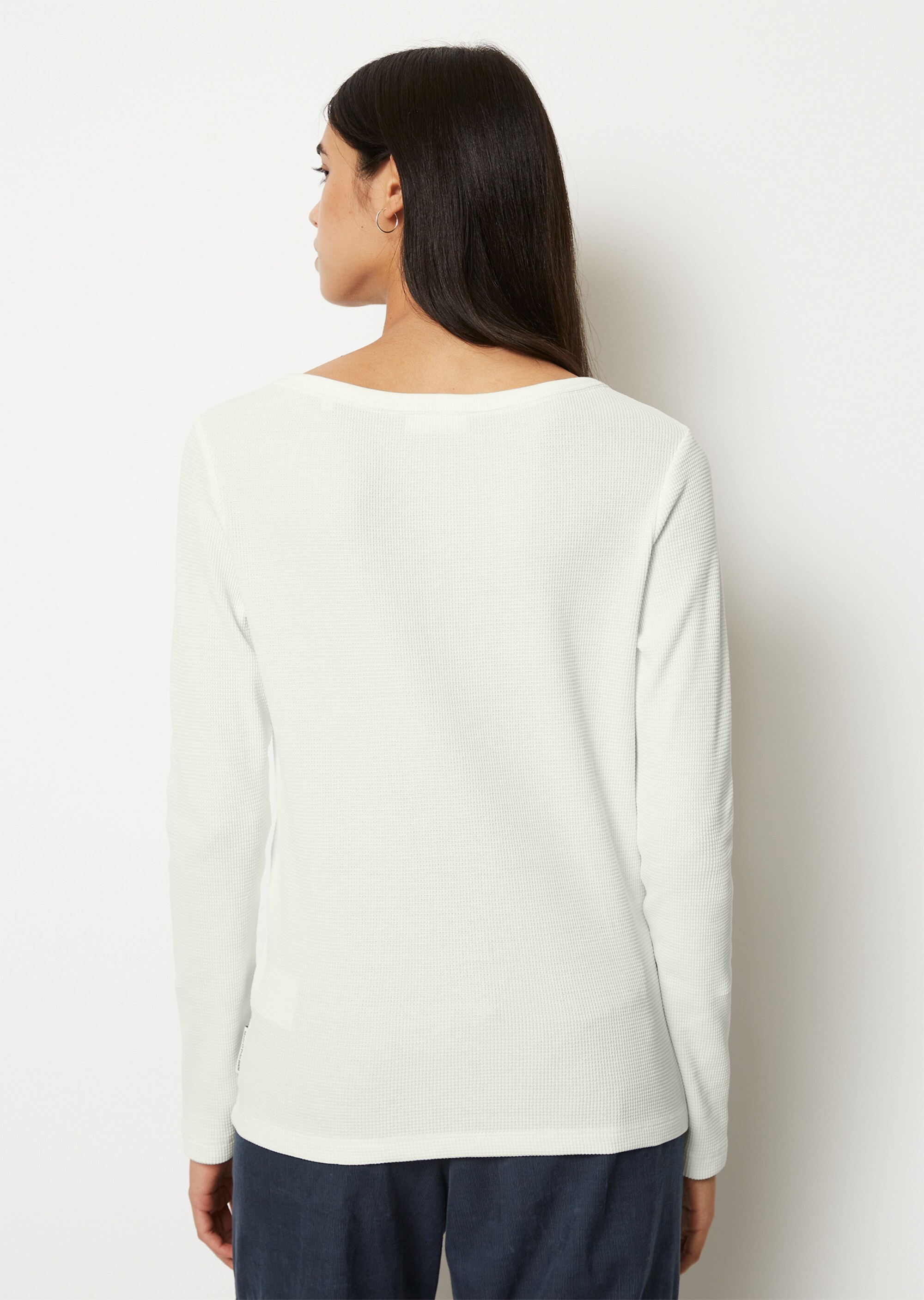 Serafino-Longsleeve regularaus Waffelpiqué-Jersey