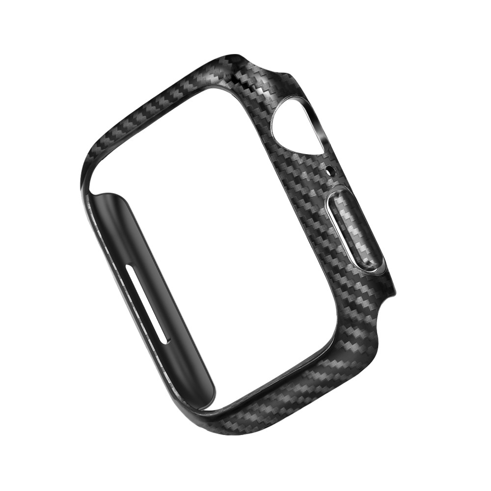 Apple Watch (49/45 mm) Echtleder Armband   (45 mm) Bumper Case im Carbon Look - Schwarz