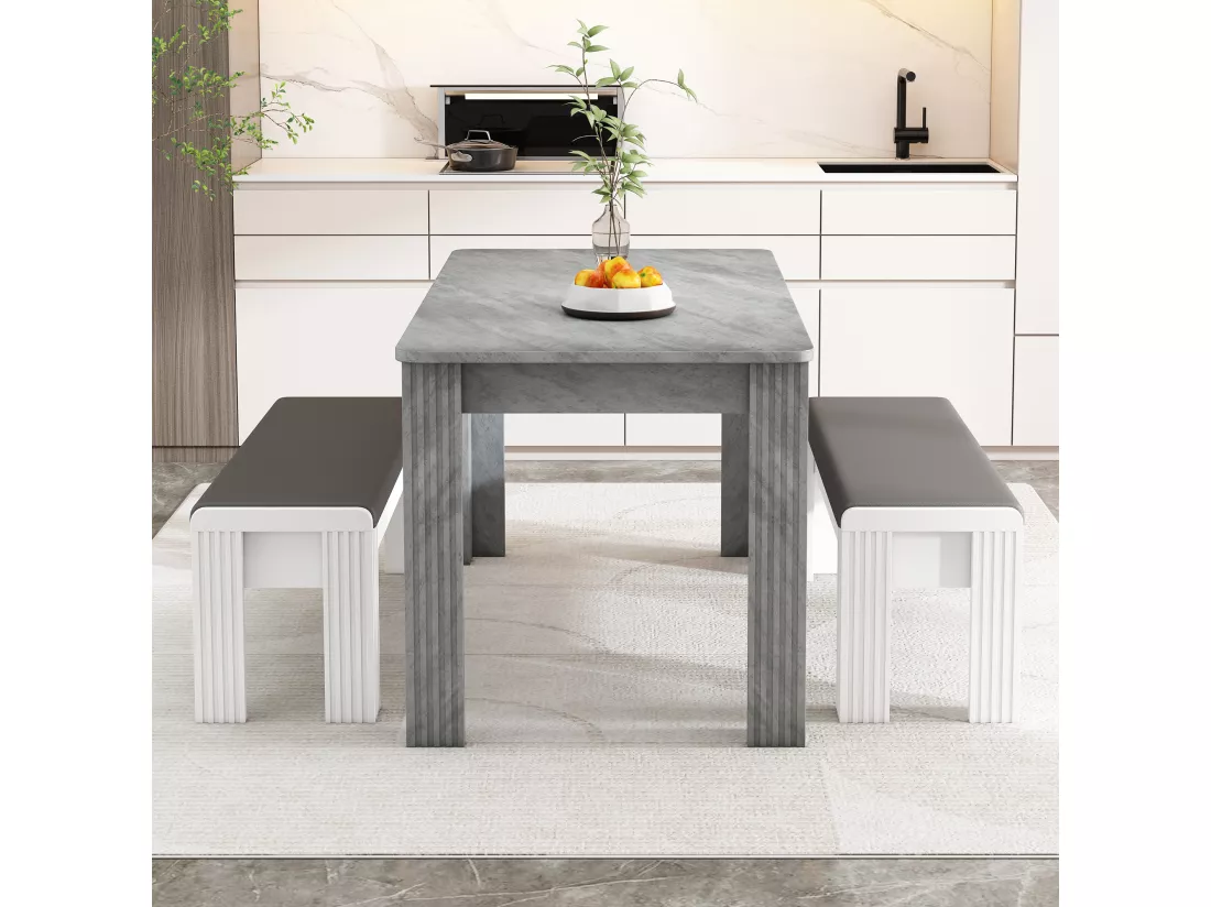 Banc rembourré avec coussin en similicuir - Gris