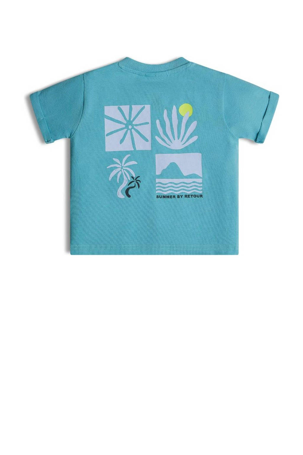 Retour Jeans T-shirt Pepijn met backprint aquablauw