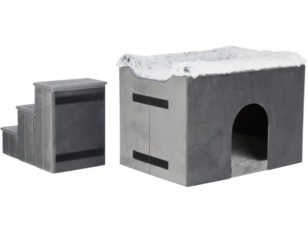 Trixie Harvey cave with steps, 119 × 47 × 50 cm, grey/white-black