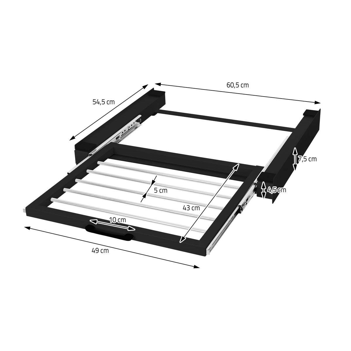 ML-Design Stapelframe met waslijn, staal, 60,5 x 54,5 cm, zwart, verbindingsframe voor wasmachine/droger, stapelkit met uitschuifbare handdoekhouder, drogerkolom, universeel stapelframe
