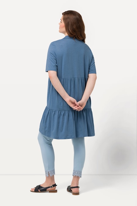 T-Shirt, Volantsaum, Polokragen, Halbarm, Biobaumwolle